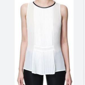 🌷ZARA TRAFALUC White Sheer Pleated Sleeveless Top